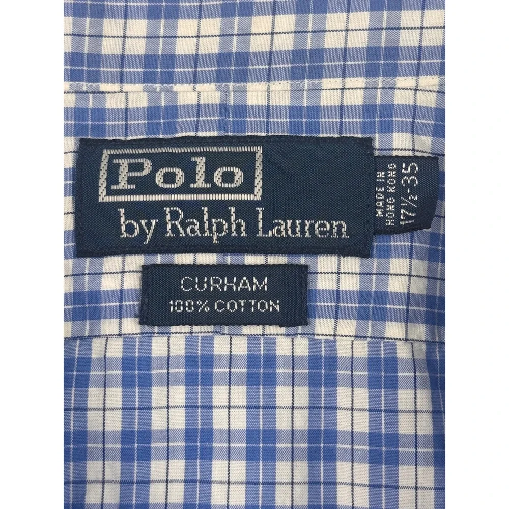 Polo Ralph Lauren Mens 17.5‎ 34/35 Blue White Check Cotton Button Down Shirt